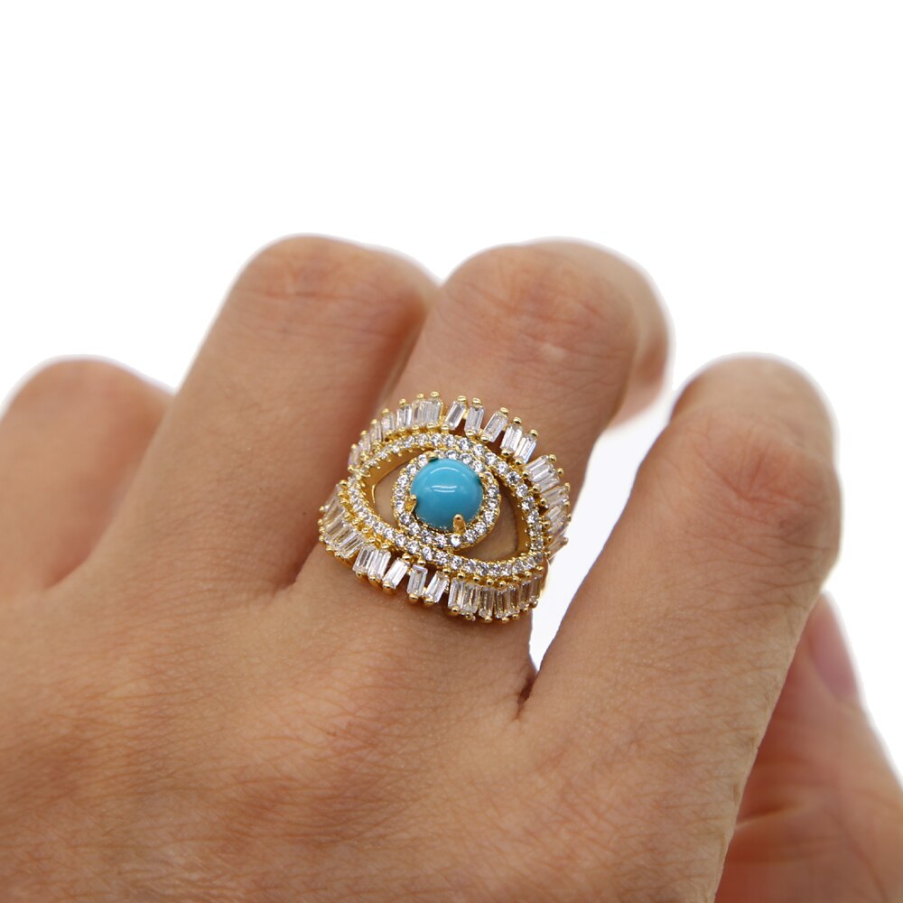 18K Gold Plated Evil Eye One Size Open Ring. Women's Jewelry. Size 9 | eBay