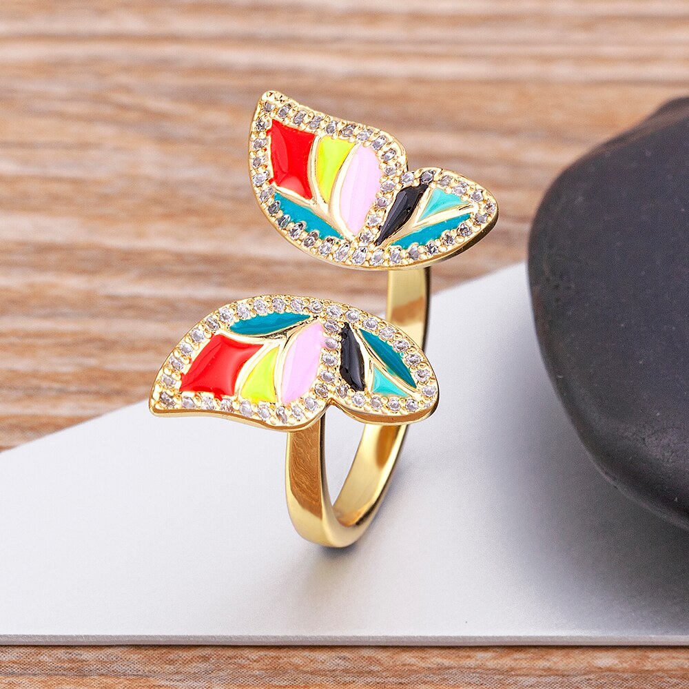 Multi Sapphire & Diamond In 14k Yellow Gold Butterfly Ring Fine Gift  Jewelry | eBay